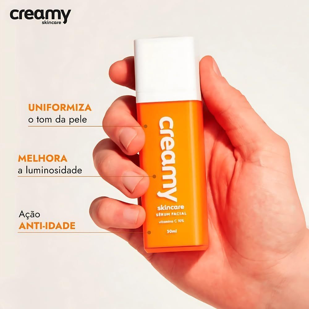 Creamy Skincare Sérum Facial Vitamina C 10% - 30ml | Antioxidante | Aumenta Firmeza da Pele, Previne Rugas Finas
