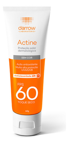 Darrow Actine Protetor Solar Fps 60 40g, Protetor Facial Para Pele Oleosa
